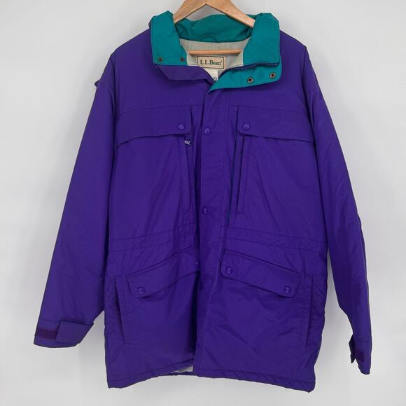 L.L. Bean Mens Vintage 90s Purple Green Puffer Jacket Sz L Outdoor Cabincore - Picture 1 of 15
